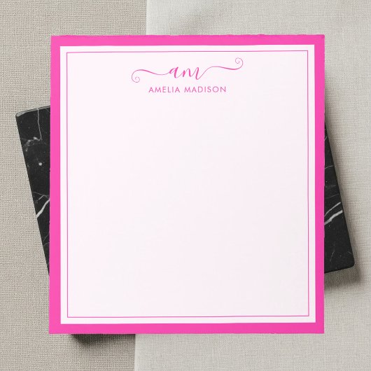 Girly Monogramm Schrift Lebendiges Rosa Notizblock