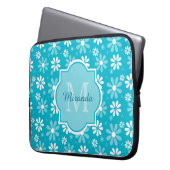 Girly Monogramm-Türkis-Gänseblümchen-Blumen mit Laptopschutzhülle (Vorderseite Links)