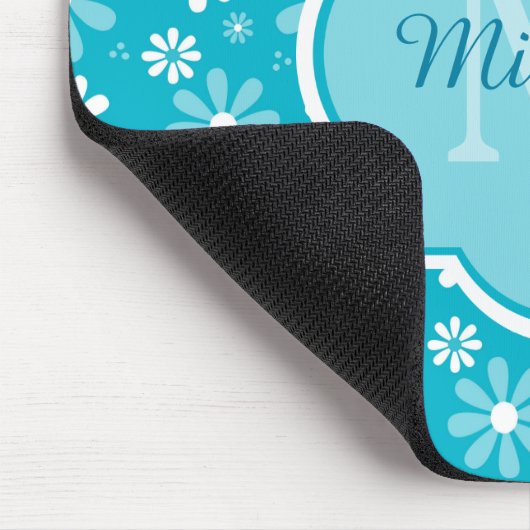 Girly Monogramm-Türkis-Gänseblümchen-Blumen mit Mousepad (Ecke)
