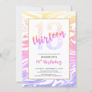 Girly Multi-Color Glitzer 13. Geburtstagsschrift Einladung