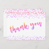 Girly Multi Color Glitzer Confetti Pinselschrift Dankeskarte (Vorne/Hinten)