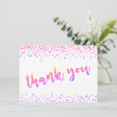 Girly Multi Color Glitzer Confetti Pinselschrift Dankeskarte (Stehend Vorderseite)