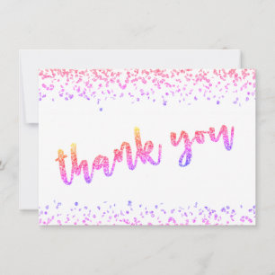 Girly Multi Color Glitzer Confetti Pinselschrift Dankeskarte