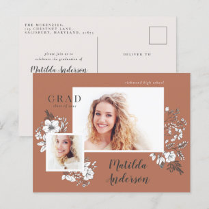 Girly Multi-Foto Blumen-elegante Graduierungsparty Einladungspostkarte