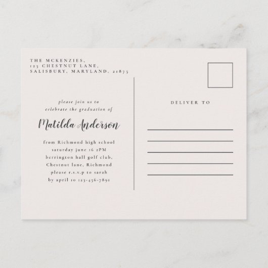 Girly Multi-Foto Blütenelegante Abschlussfeier Einladungspostkarte (Rückseite)