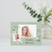 Girly Multi-Foto Blütenelegante Abschlussfeier Einladungspostkarte (Stehend Vorderseite)