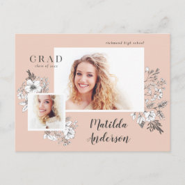 Girly Multi-Foto Blütenelegante Abschlussfeier Einladungspostkarte