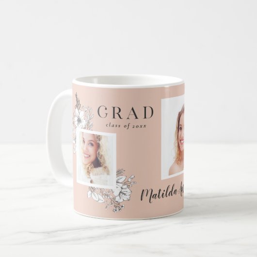 Girly Multi-Foto Blütenelegante Abschlussfeier Kaffeetasse (Vorderseite Links)