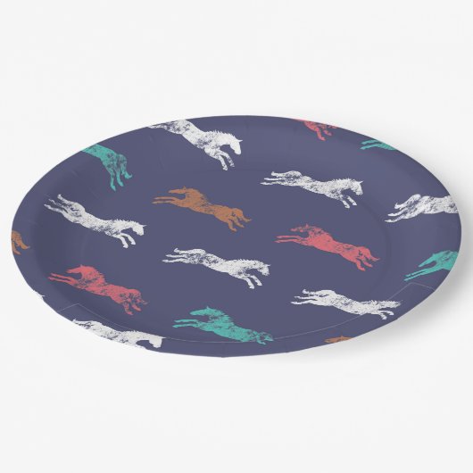 Girly Multicolor Classic Pferde Pappteller (Schrägansicht)