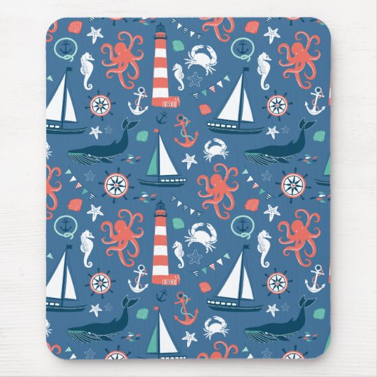 Girly Muster des Retro nautischseemanns mit Ankern Mousepad (Vorne)