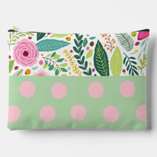 Girly-Muster Green und Pink-Polka-Punkte und Blume Zubehörtasche