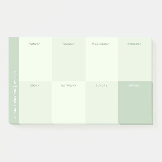 Girly Name Green School Weekekly Planner Notepad Post-it Klebezettel (Vorderseite)