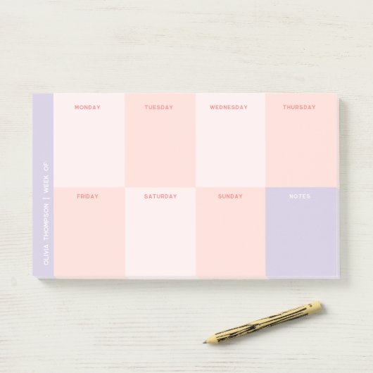 Girly Name Lila Pink School Weekly Planner Post-it Klebezettel (Auf Schreibtisch)
