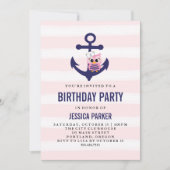 Girly Nautical Anchor mit Owl and Stripe Birthday Einladung (Vorderseite)