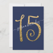Girly Navy Blue Gold Confetti Border Quinceañera Einladung (Rückseite)
