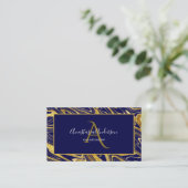 Girly Navy Blue Gold Marmor Glitzer Glam Monogramm Visitenkarte (Stehend Vorderseite)