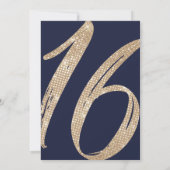 Girly Navy Blue Imitats Gold Sequin Glitzer Sweet Einladung (Rückseite)