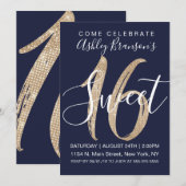 Girly Navy Blue Imitats Gold Sequin Glitzer Sweet Einladung (Vorne/Hinten)