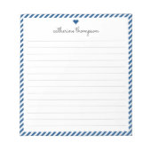 Girly Navy Blue Stripe Feminine Script Herzname Notizblock (Vorderseite)
