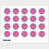 Girly Navy & Pink Big Dots Mit Monogramm Runder Aufkleber (Blatt)