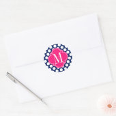 Girly Navy & Pink Big Dots Mit Monogramm Runder Aufkleber (Umschlag)