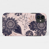 Girly Navy Rose Gold Glitter Floral Illustrations Case-Mate iPhone Hülle (Rückseite (Horizontal))