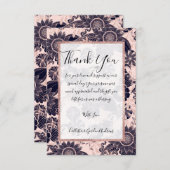 Girly Navy Rose Gold Glitter Floral Illustrations Dankeskarte (Vorne/Hinten)