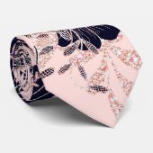 Girly Navy Rose Gold Glitter Floral Illustrations Krawatte (Gerollt)