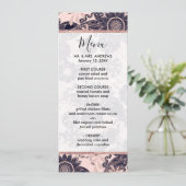 Girly Navy Rose Gold Glitter Floral Illustrations Menükarte (Stehend Vorderseite)