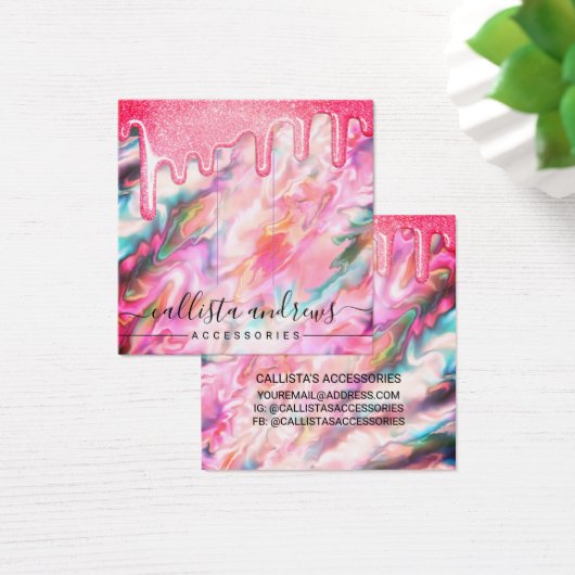 Girly Neon Coral Pearl Opal Glitter Drip Hair Clip (Schreibtisch)