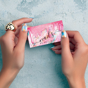 Girly Neon Coral Pearl Opal Glitzer Tropfens Nails Visitenkarte