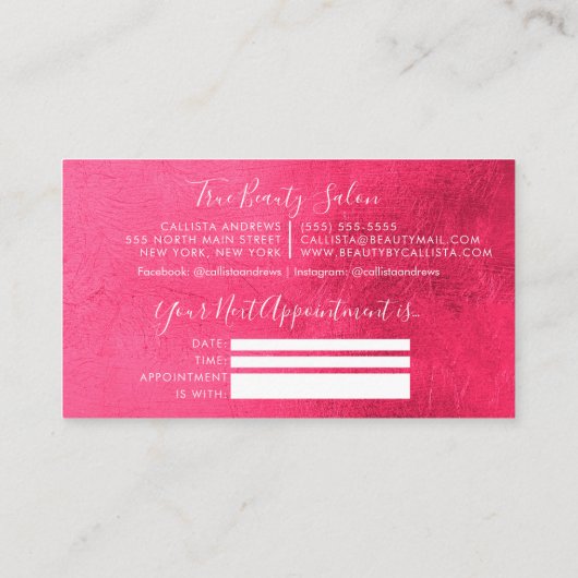 Girly Neon Pink Dick Glitzer Tropfen Ernennung Visitenkarte (Rückseite)