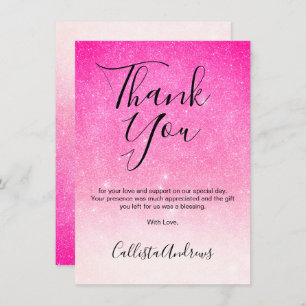 Girly Neon Pink White Glitzer Ombre Dankeskarte