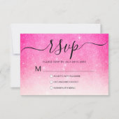 Girly Neon Pink White Glitzer Ombre RSVP Karte (Vorderseite)
