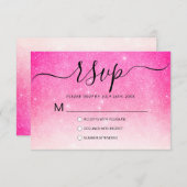 Girly Neon Pink White Glitzer Ombre RSVP Karte (Vorne/Hinten)