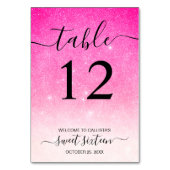 Girly Neon Pink White Glitzer Ombre Tischnummer (Vorderseite)