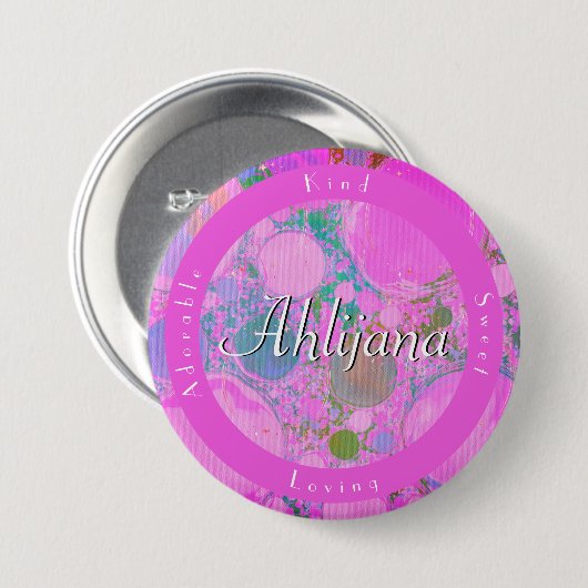 Girly Neon Planets Liquid Art Oil und Acrylname Button (Vorne & Hinten)