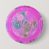 Girly Neon Planets Liquid Art Oil und Acrylname Button (Vorderseite)