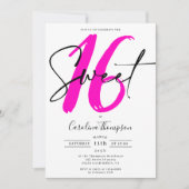 Girly neon rosa Randskript Foto Sweet 16 Einladung (Vorderseite)