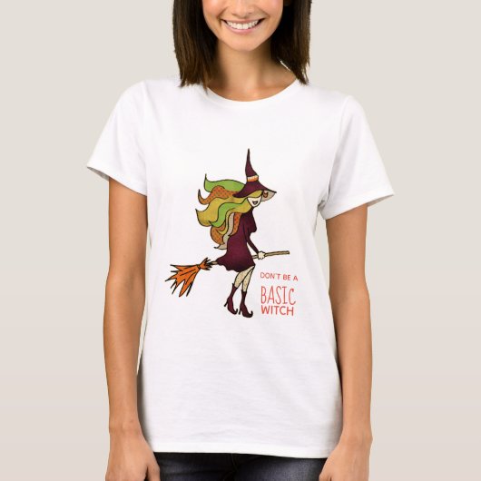 Girly Niedlich Basic Halloween Hexenbroomstick T-Shirt (Vorderseite)