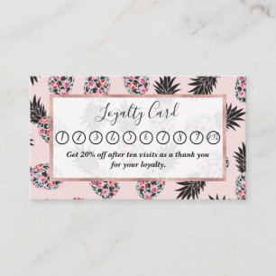 Girly Niedlich Floral Pink Schwarzer Ananas Muster Treuekarte