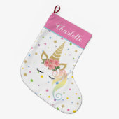 Girly Niedlich Magical Unicorn Personalisiert Großer Weihnachtsstrumpf (Vorderansicht (hängend))