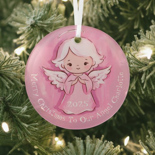 Girly Niedlich Pink Angel 2024 Ornament Aus Glas (InSitu)