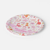 Girly Niedlich Pink Baby Dinosaur Kindergeburtstag Pappteller (Schrägansicht)