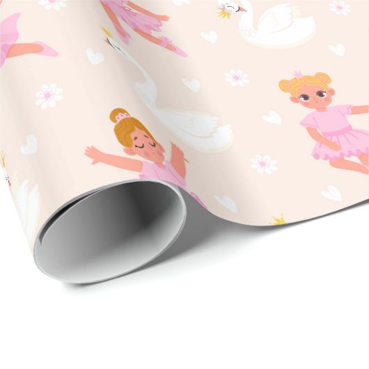 Girly Niedlich Pink Ballerina Swan Muster Geschenkpapier (Rolleneckpunkt)