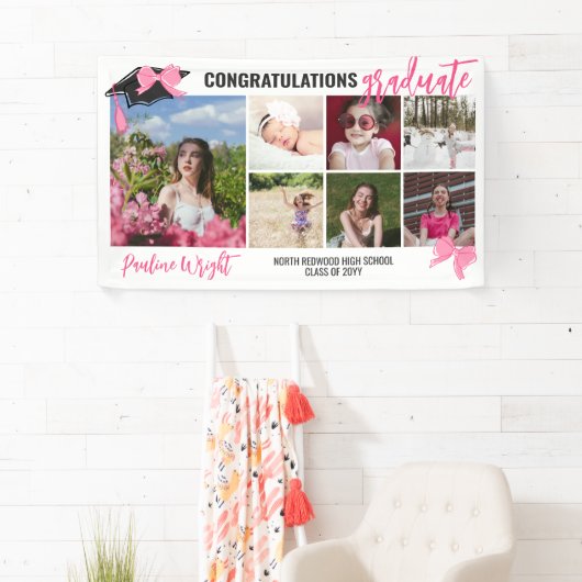 Girly Niedlich Pink Bows 7 Fotos Glückwunsch Gradu Banner (Insitu)