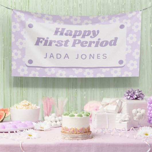 Girly Niedlich Purple Flowers Erstes Party Banner