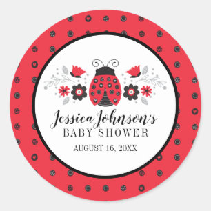 Girly Niedlich Red Ladybug Babydusche Runder Aufkleber
