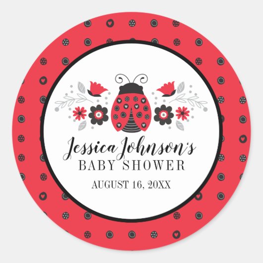 Girly Niedlich Red Ladybug Babydusche Runder Aufkleber (Vorderseite)