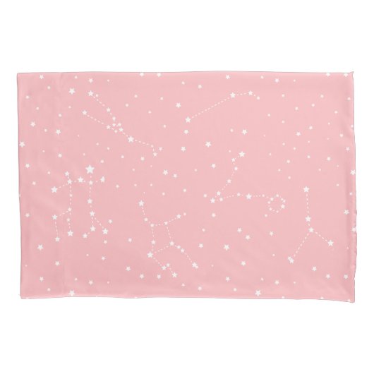 Girly Night Sky Astrologie Pastel Pink White Stars Kissenbezug (Vorderseite-Links)